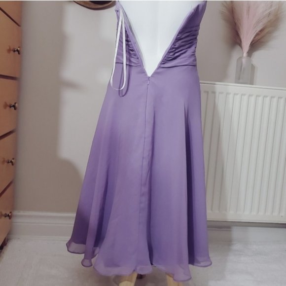 Jasmine Boutique- Lilac Halter Ruched Flowy Midi Mesh Dress - Picture 4 of 16